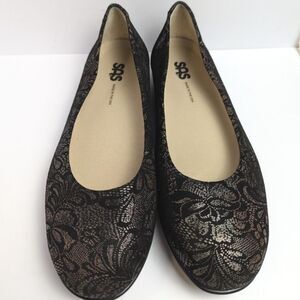 SAS Black Metallic Lace Ballet Flats - removable Ortholite insoles